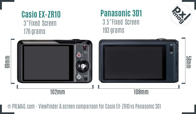 Casio EX-ZR10 vs Panasonic 3D1 Screen and Viewfinder comparison Casio EX-ZR10 vs Panasonic 3D1 Screen and Viewfinder comparison