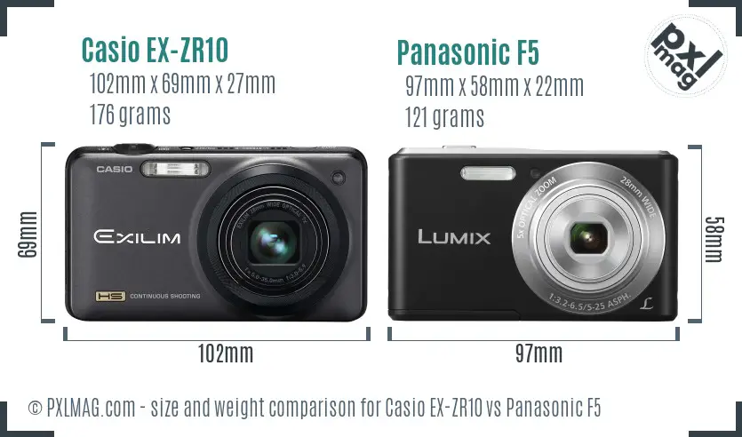 Casio EX-ZR10 vs Panasonic F5 size comparison