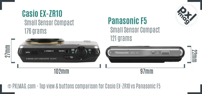 Casio EX-ZR10 vs Panasonic F5 top view buttons comparison