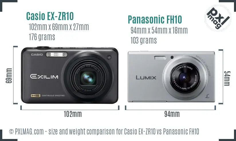 Casio EX-ZR10 vs Panasonic FH10 size comparison