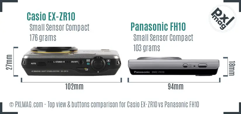 Casio EX-ZR10 vs Panasonic FH10 top view buttons comparison