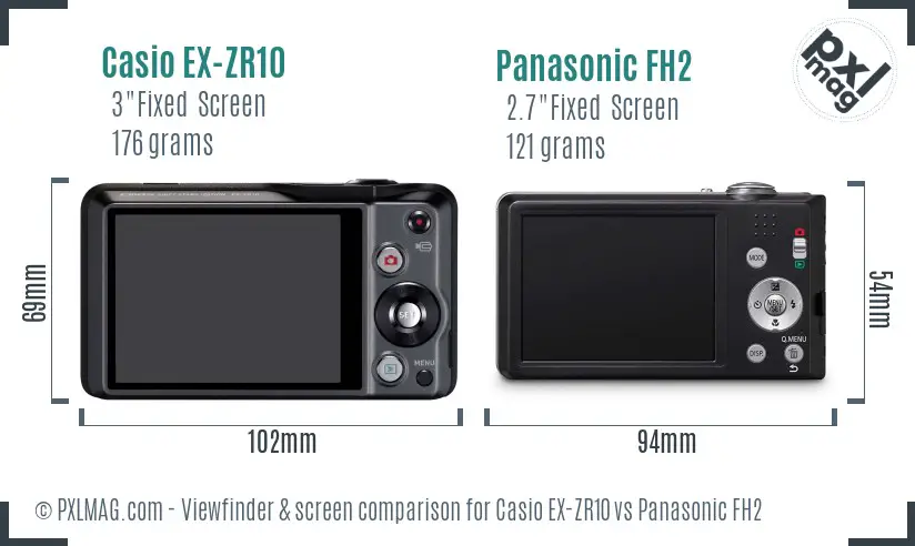 Casio EX-ZR10 vs Panasonic FH2 Screen and Viewfinder comparison