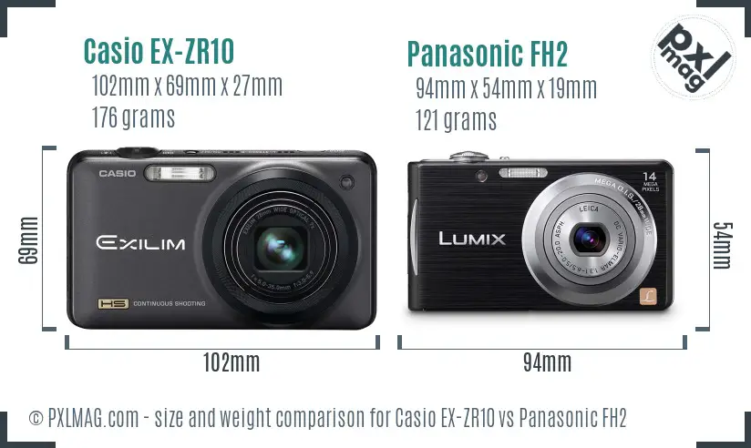 Casio EX-ZR10 vs Panasonic FH2 size comparison