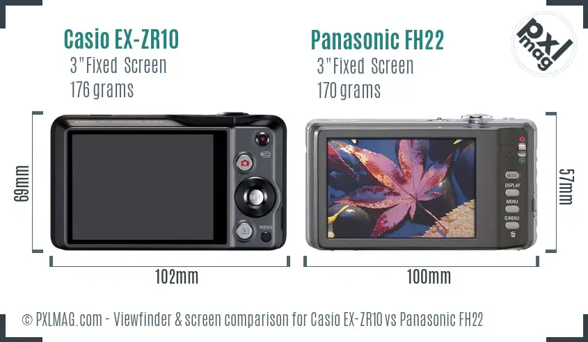 Casio EX-ZR10 vs Panasonic FH22 Screen and Viewfinder comparison