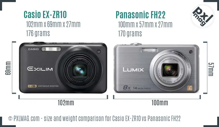 Casio EX-ZR10 vs Panasonic FH22 size comparison