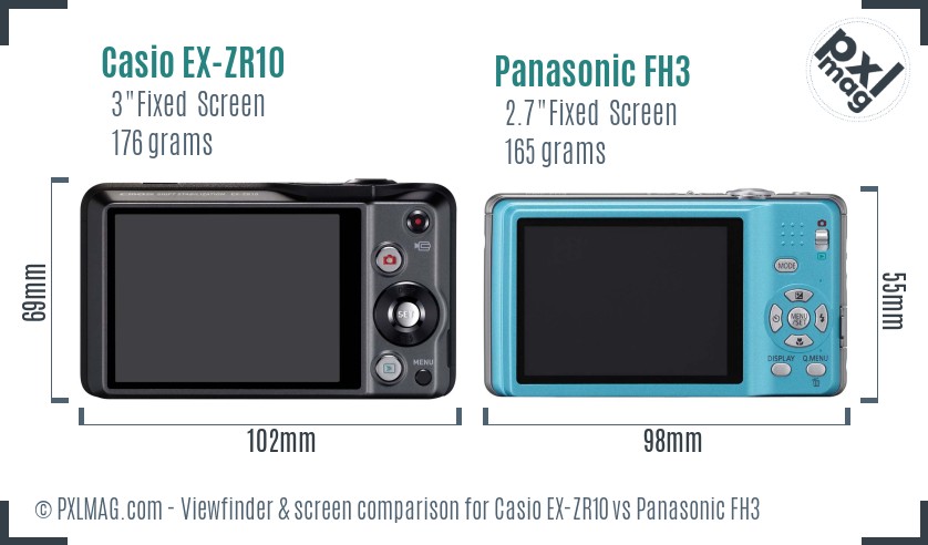 Casio EX-ZR10 vs Panasonic FH3 Screen and Viewfinder comparison