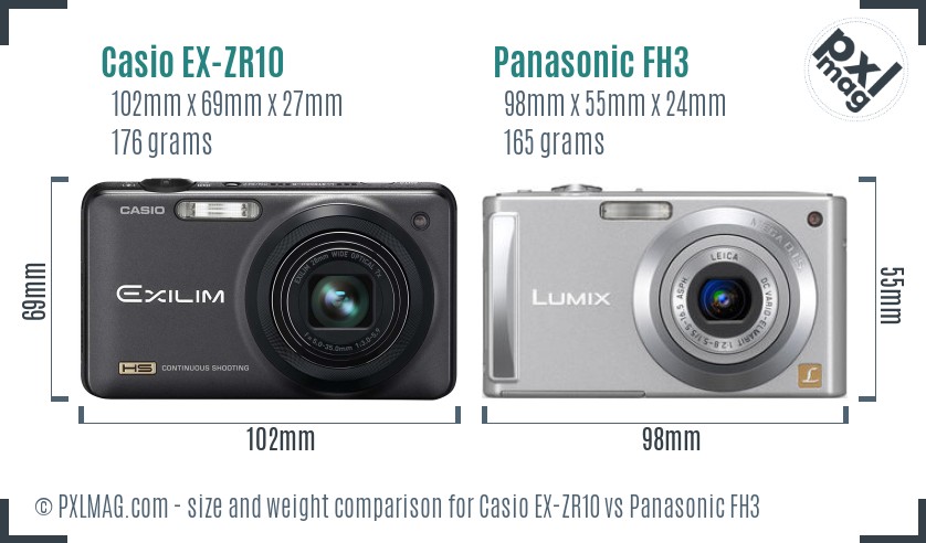 Casio EX-ZR10 vs Panasonic FH3 size comparison