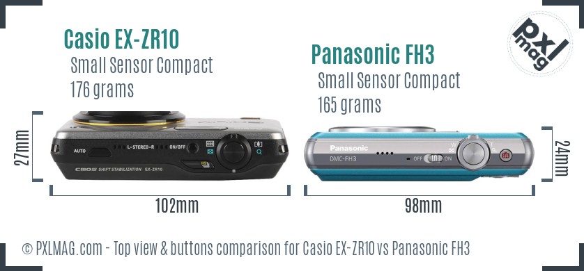 Casio EX-ZR10 vs Panasonic FH3 top view buttons comparison