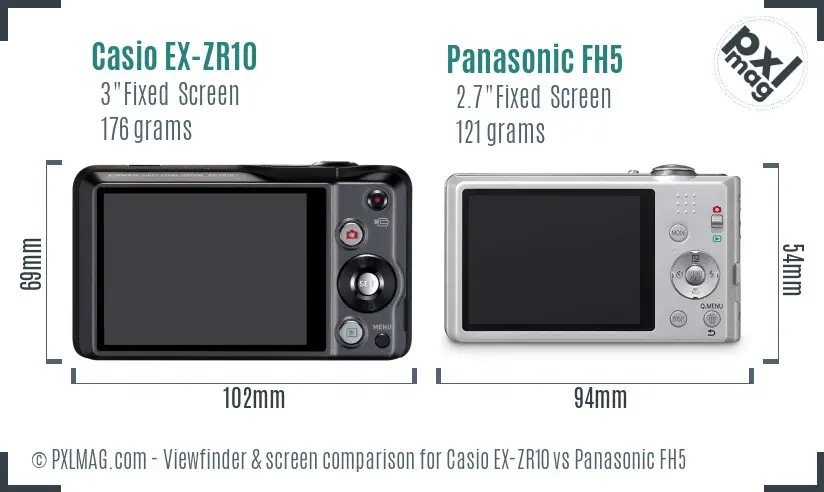 Casio EX-ZR10 vs Panasonic FH5 Screen and Viewfinder comparison