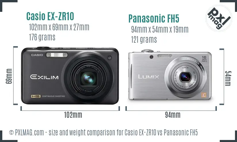 Casio EX-ZR10 vs Panasonic FH5 size comparison