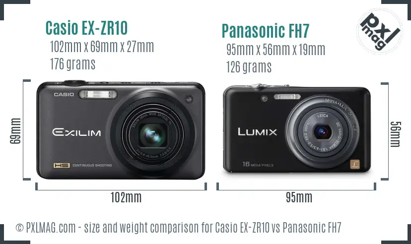 Casio EX-ZR10 vs Panasonic FH7 size comparison