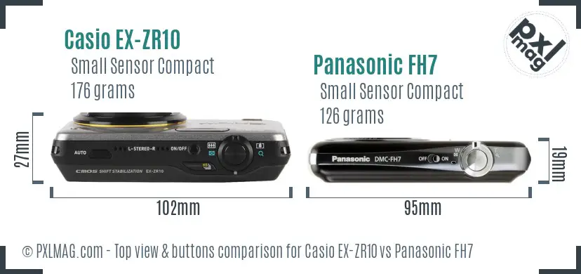 Casio EX-ZR10 vs Panasonic FH7 top view buttons comparison