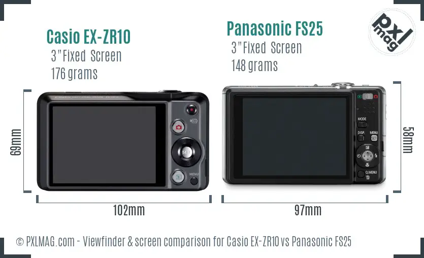 Casio EX-ZR10 vs Panasonic FS25 Screen and Viewfinder comparison
