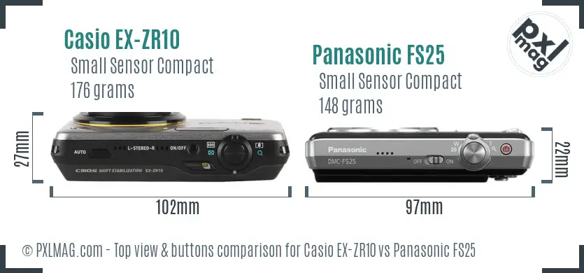 Casio EX-ZR10 vs Panasonic FS25 top view buttons comparison