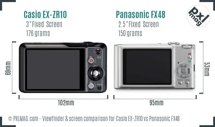 Casio EX-ZR10 vs Panasonic FX48 Screen and Viewfinder comparison