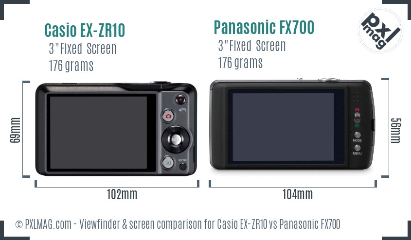 Casio EX-ZR10 vs Panasonic FX700 Screen and Viewfinder comparison