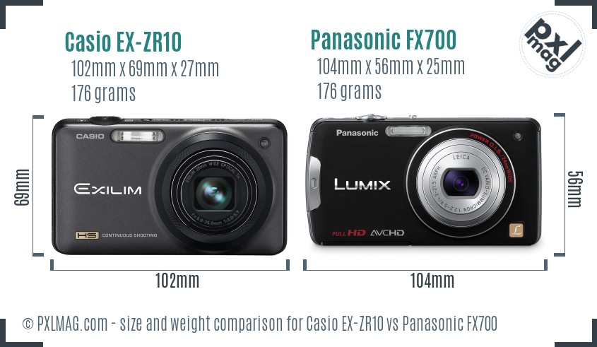 Casio EX-ZR10 vs Panasonic FX700 size comparison
