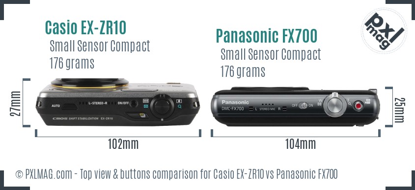 Casio EX-ZR10 vs Panasonic FX700 top view buttons comparison