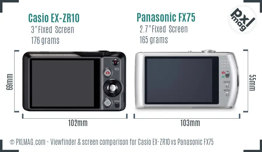 Casio EX-ZR10 vs Panasonic FX75 Screen and Viewfinder comparison