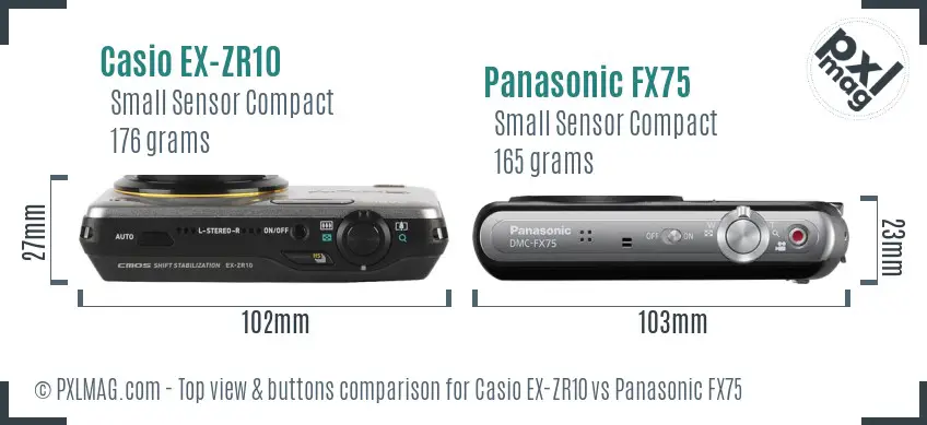 Casio EX-ZR10 vs Panasonic FX75 top view buttons comparison