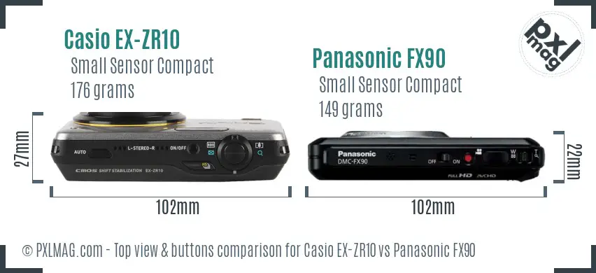 Casio EX-ZR10 vs Panasonic FX90 top view buttons comparison