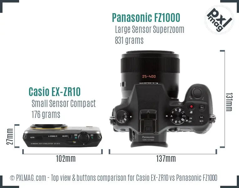 Casio EX-ZR10 vs Panasonic FZ1000 top view buttons comparison