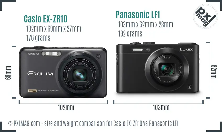 Casio EX-ZR10 vs Panasonic LF1 size comparison