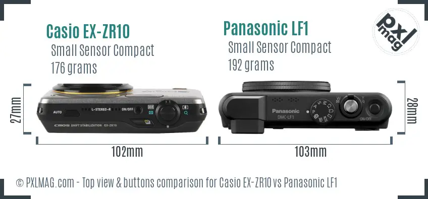 Casio EX-ZR10 vs Panasonic LF1 top view buttons comparison