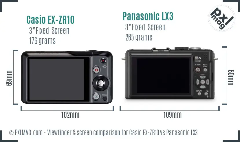 Casio EX-ZR10 vs Panasonic LX3 Screen and Viewfinder comparison