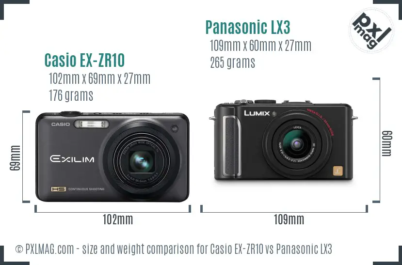Casio EX-ZR10 vs Panasonic LX3 size comparison