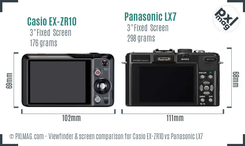 Casio EX-ZR10 vs Panasonic LX7 Screen and Viewfinder comparison