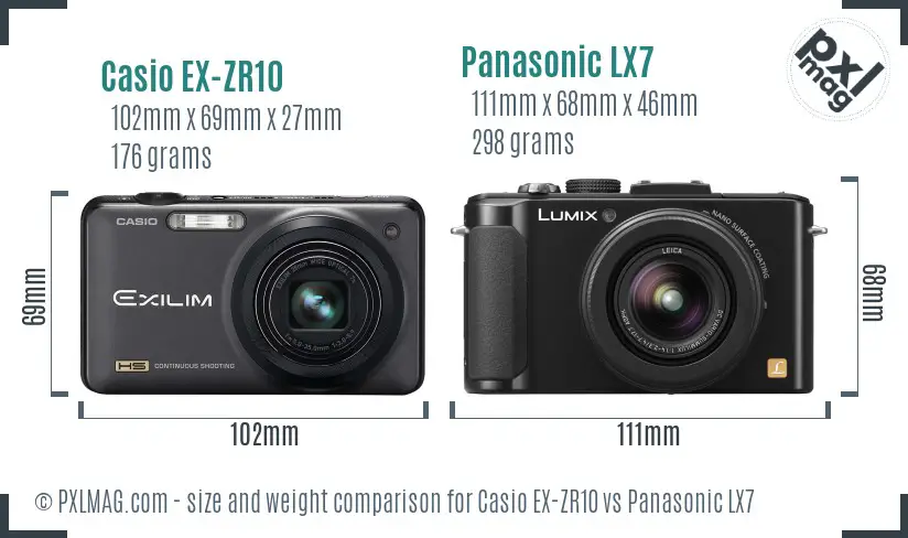 Casio EX-ZR10 vs Panasonic LX7 size comparison