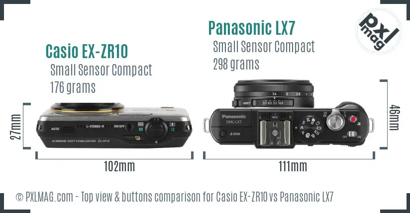 Casio EX-ZR10 vs Panasonic LX7 top view buttons comparison