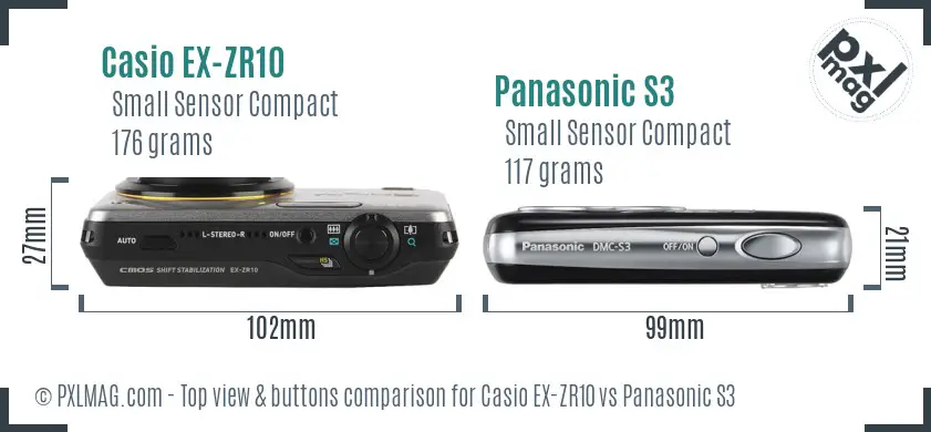 Casio EX-ZR10 vs Panasonic S3 top view buttons comparison Casio EX-ZR10 vs Panasonic S3 top view buttons comparison