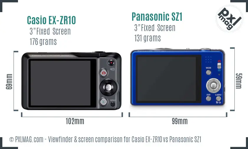 Casio EX-ZR10 vs Panasonic SZ1 Screen and Viewfinder comparison