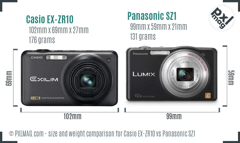 Casio EX-ZR10 vs Panasonic SZ1 size comparison