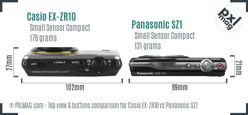 Casio EX-ZR10 vs Panasonic SZ1 top view buttons comparison