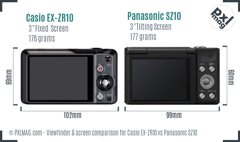 Casio EX-ZR10 vs Panasonic SZ10 Screen and Viewfinder comparison