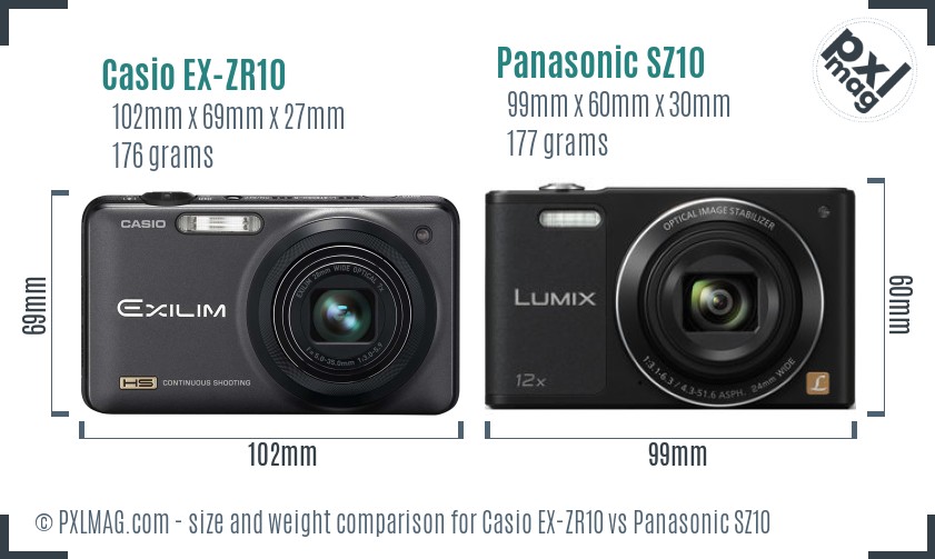 Casio EX-ZR10 vs Panasonic SZ10 size comparison Casio EX-ZR10 vs Panasonic SZ10 size comparison
