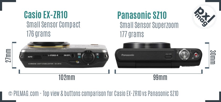 Casio EX-ZR10 vs Panasonic SZ10 top view buttons comparison