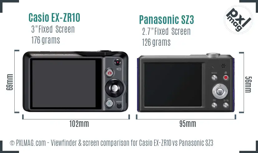Casio EX-ZR10 vs Panasonic SZ3 Screen and Viewfinder comparison