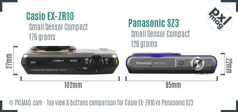 Casio EX-ZR10 vs Panasonic SZ3 top view buttons comparison