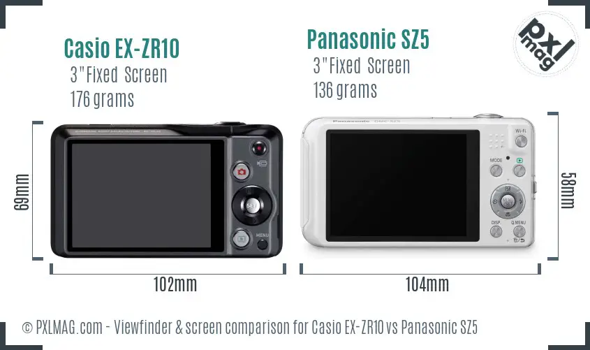 Casio EX-ZR10 vs Panasonic SZ5 Screen and Viewfinder comparison