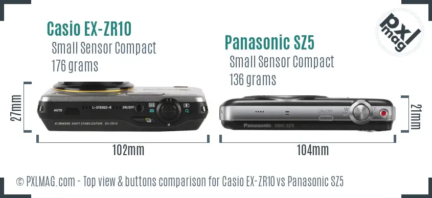 Casio EX-ZR10 vs Panasonic SZ5 top view buttons comparison