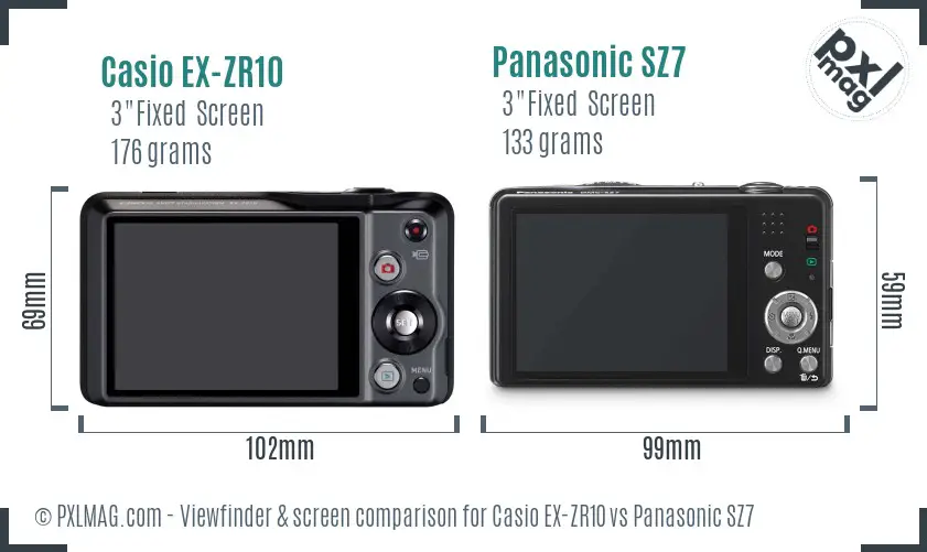 Casio EX-ZR10 vs Panasonic SZ7 Screen and Viewfinder comparison