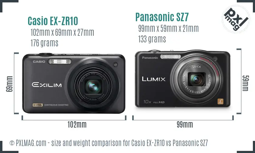 Casio EX-ZR10 vs Panasonic SZ7 size comparison