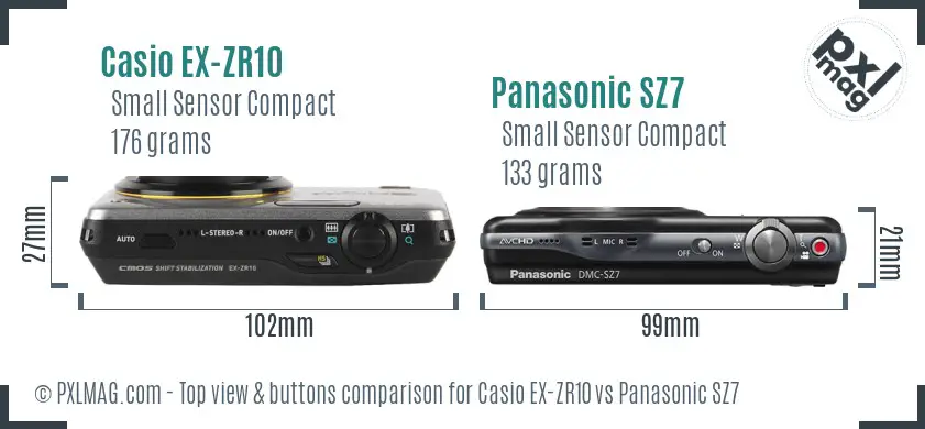 Casio EX-ZR10 vs Panasonic SZ7 top view buttons comparison