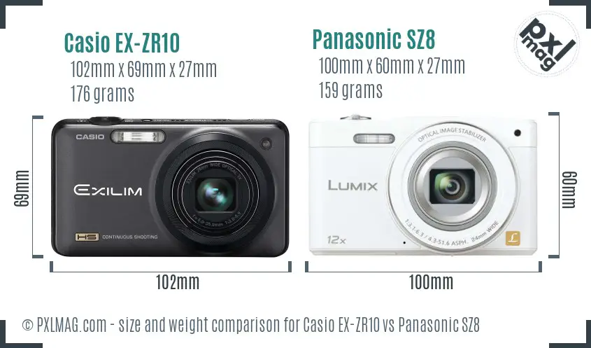 Casio EX-ZR10 vs Panasonic SZ8 size comparison Casio EX-ZR10 vs Panasonic SZ8 size comparison