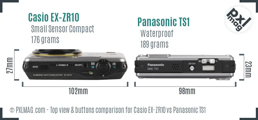 Casio EX-ZR10 vs Panasonic TS1 top view buttons comparison Casio EX-ZR10 vs Panasonic TS1 top view buttons comparison