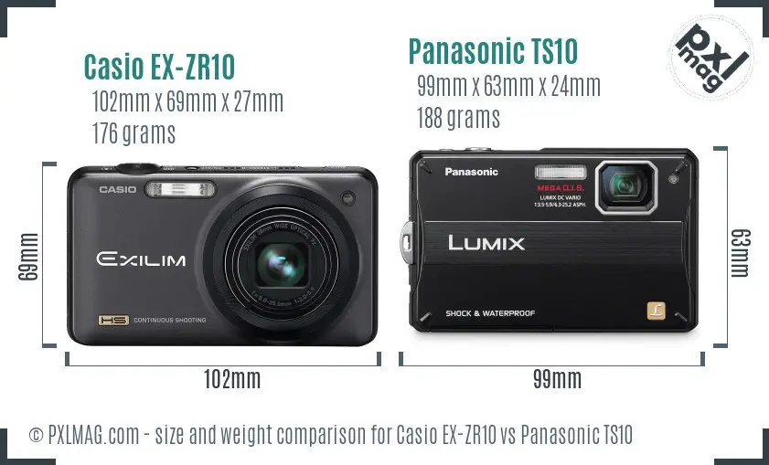 Casio EX-ZR10 vs Panasonic TS10 size comparison